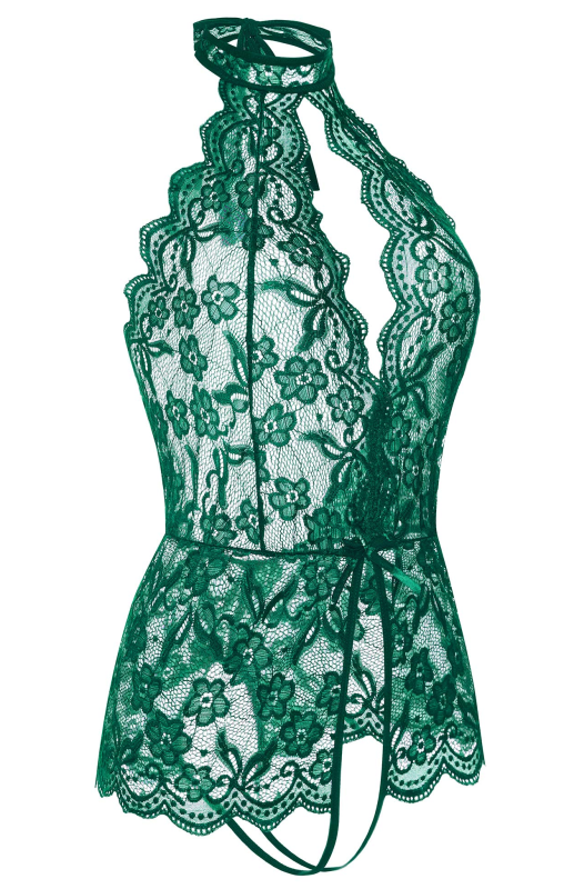 Floral Lace Sleeveless Bodysuit with Halter Neckline – Romantic Lingerie