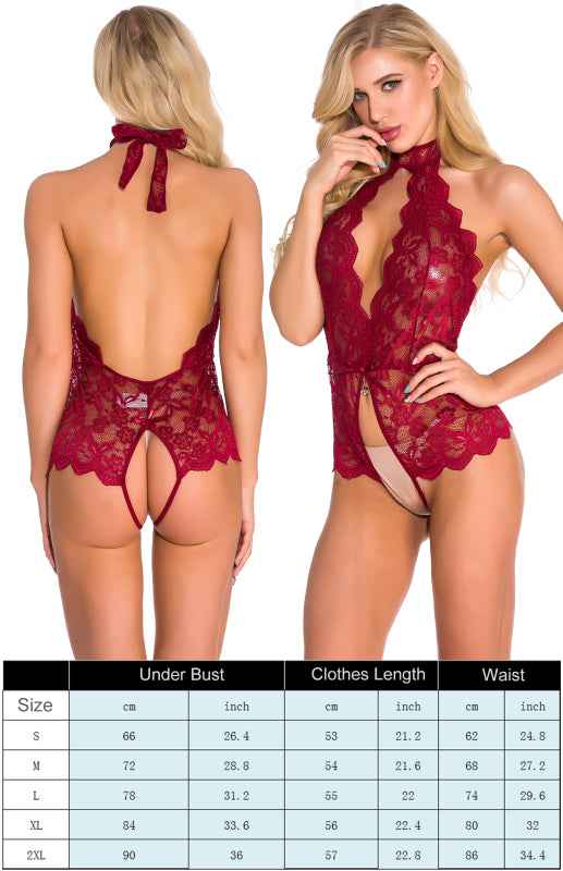 Floral Lace Sleeveless Bodysuit with Halter Neckline – Romantic Lingerie