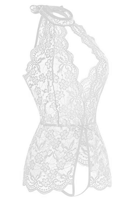 Floral Lace Sleeveless Bodysuit with Halter Neckline – Romantic Lingerie