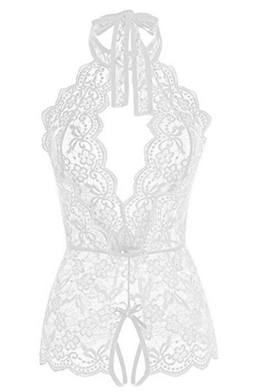 Floral Lace Sleeveless Bodysuit with Halter Neckline – Romantic Lingerie