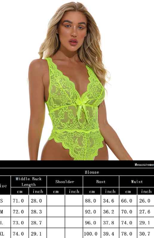 Self-Design Sleeveless Lace Teddy Lingerie – Spandex Knit, Sling Collar
