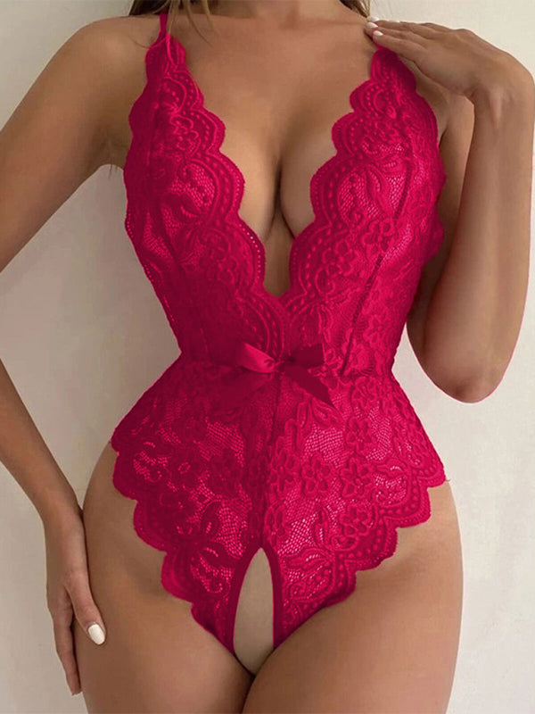 Lace Halter Backless Bodysuit – Sexy Sheer Knit Lingerie with Straps