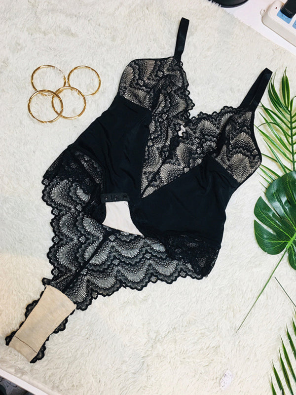 Lace Stitching One-Piece Teddy – Sexy Suspender Bodysuit Lingerie