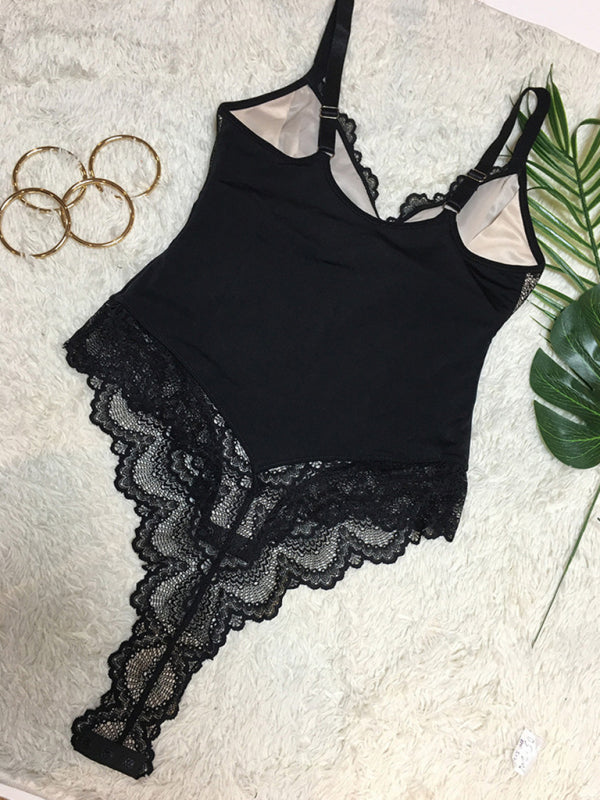 Lace Stitching One-Piece Teddy – Sexy Suspender Bodysuit Lingerie
