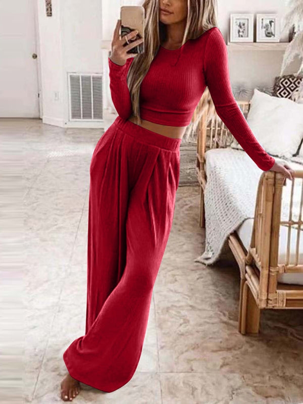 Women's Knit Lounge Two-Piece Set – Long Sleeve Top & Pants | Cotton Blend
