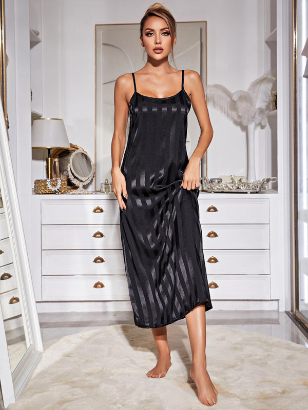 Striped Sleeveless Long Nightgown Pajama Set – V-Neck Loungewear