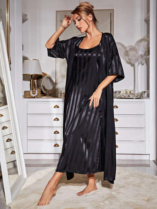 Striped Sleeveless Long Nightgown Pajama Set – V-Neck Loungewear