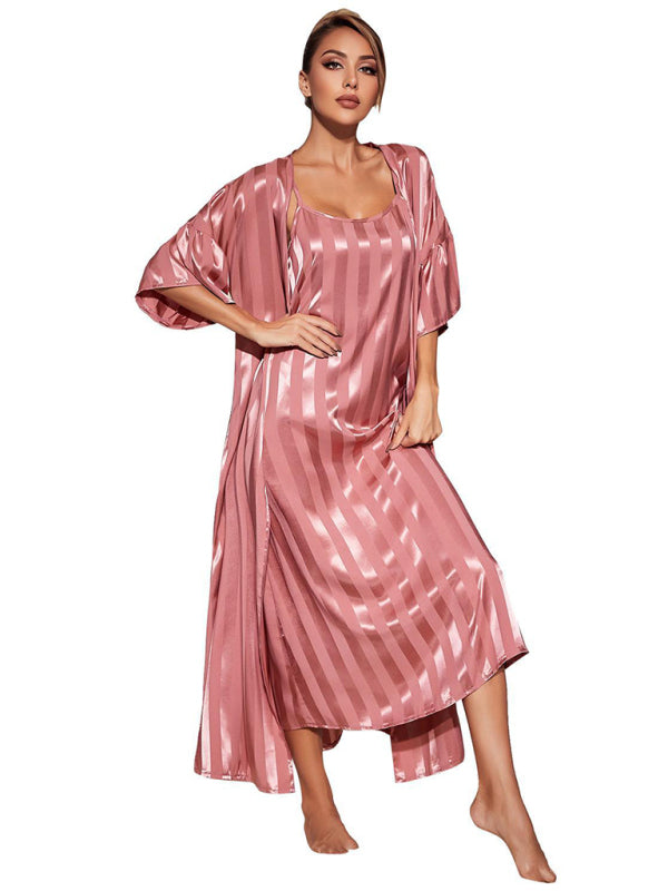 Striped Sleeveless Long Nightgown Pajama Set – V-Neck Loungewear