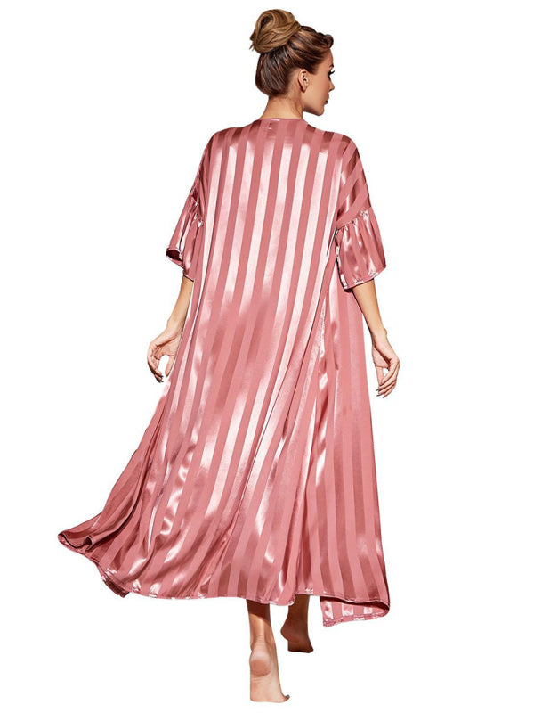 Striped Sleeveless Long Nightgown Pajama Set – V-Neck Loungewear