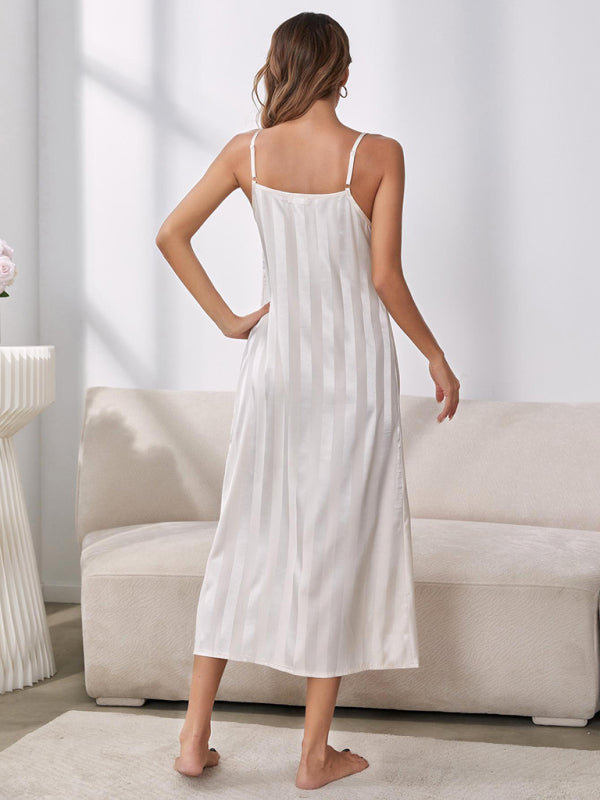 Striped Sleeveless Long Nightgown Pajama Set – V-Neck Loungewear