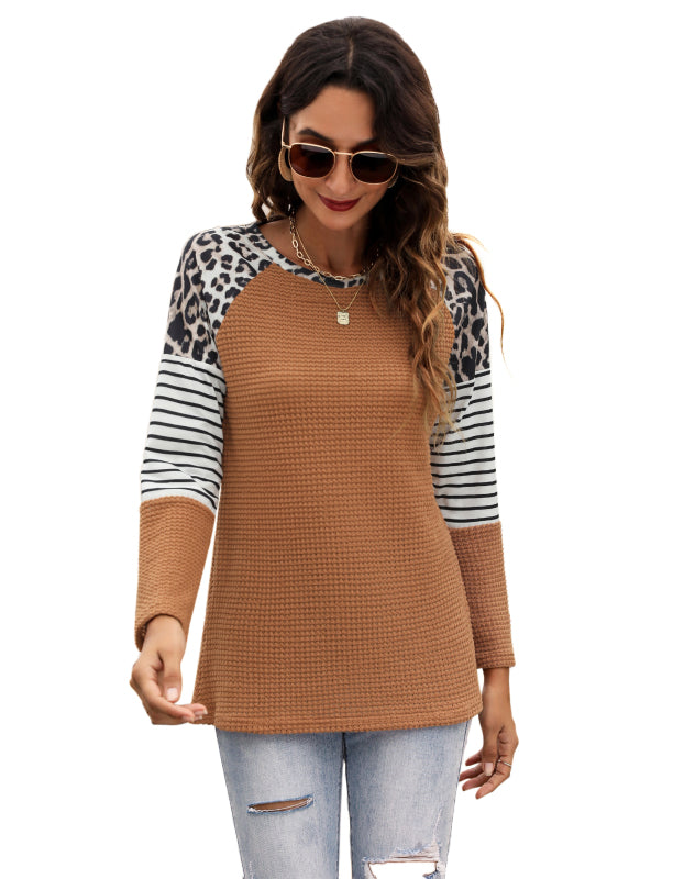 Women's Fashion Casual Waffle Panel Top