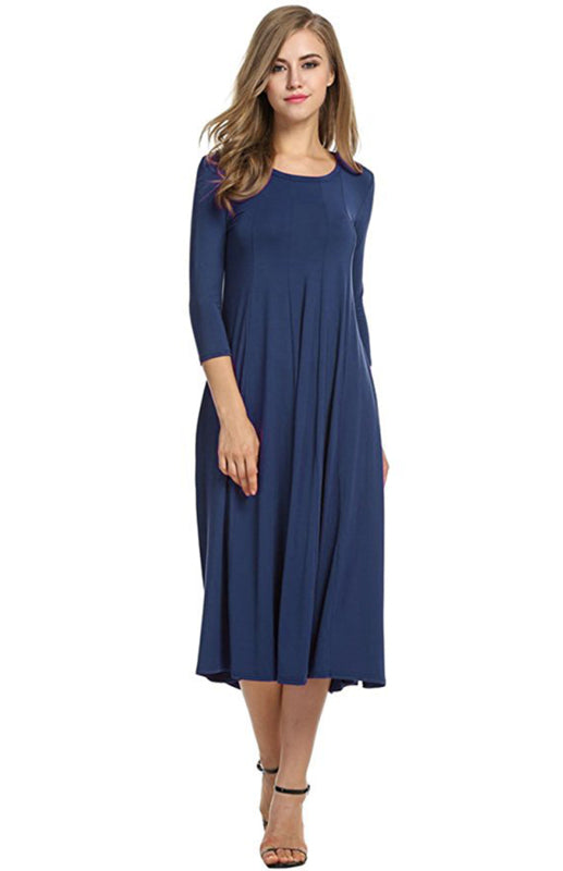 A-Line Knit Sleeveless T-Shirt Dress – Round Neck, Solid Color, Casual Fit