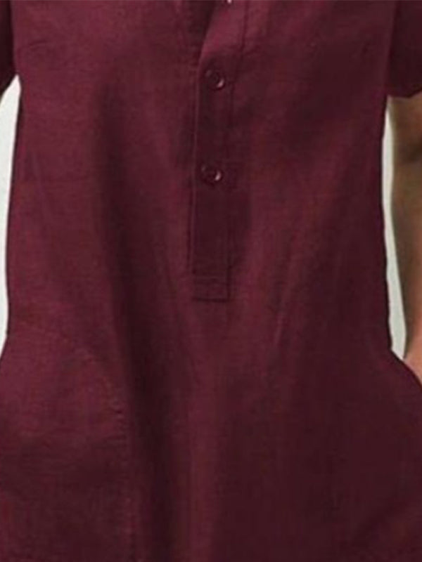 Loose Fit Cotton V-Neck Midi Dress – Pockets, Short Sleeves, S–5XL