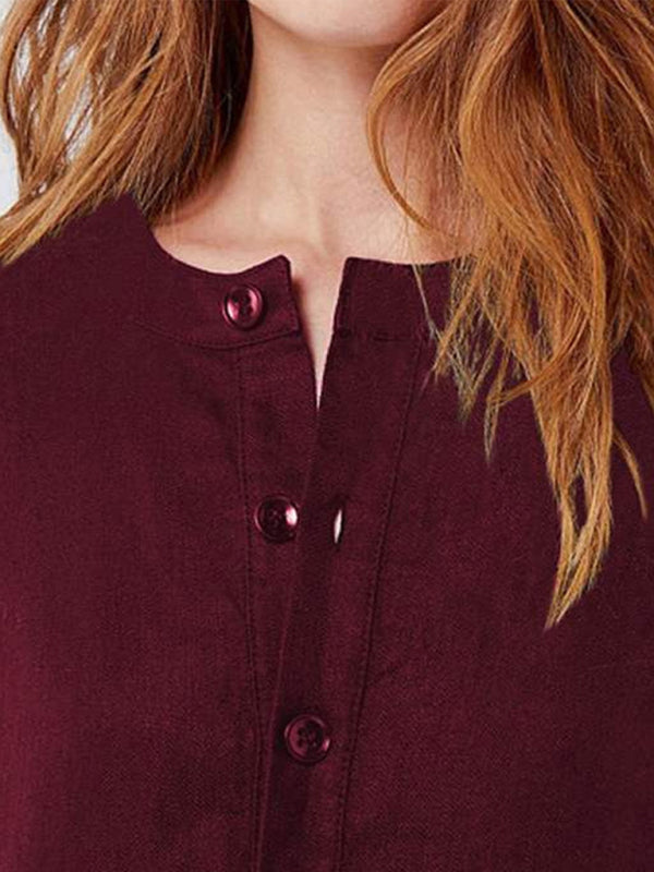Loose Fit Cotton V-Neck Midi Dress – Pockets, Short Sleeves, S–5XL