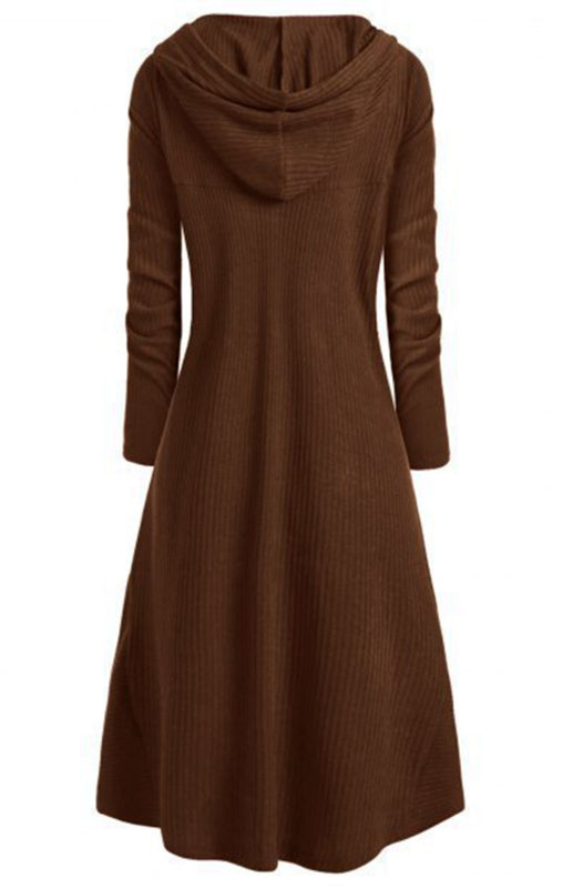 Strickmantelkleid mit Kapuze – Lockere Passform, elastische Taille, Herbst-Winter-Essential