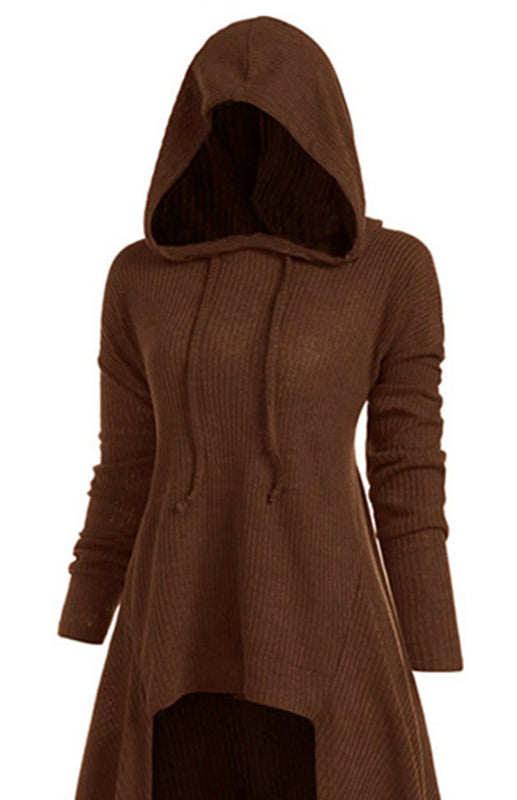 Strickmantelkleid mit Kapuze – Lockere Passform, elastische Taille, Herbst-Winter-Essential