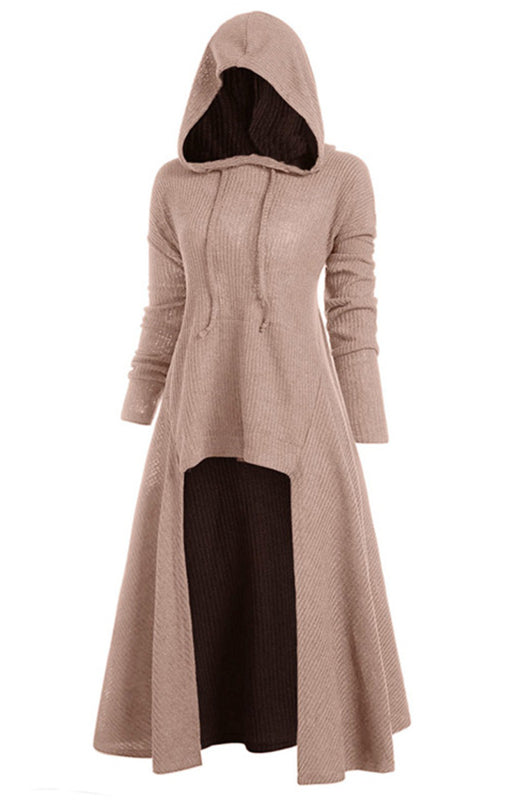 Strickmantelkleid mit Kapuze – Lockere Passform, elastische Taille, Herbst-Winter-Essential