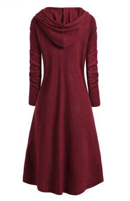 Strickmantelkleid mit Kapuze – Lockere Passform, elastische Taille, Herbst-Winter-Essential