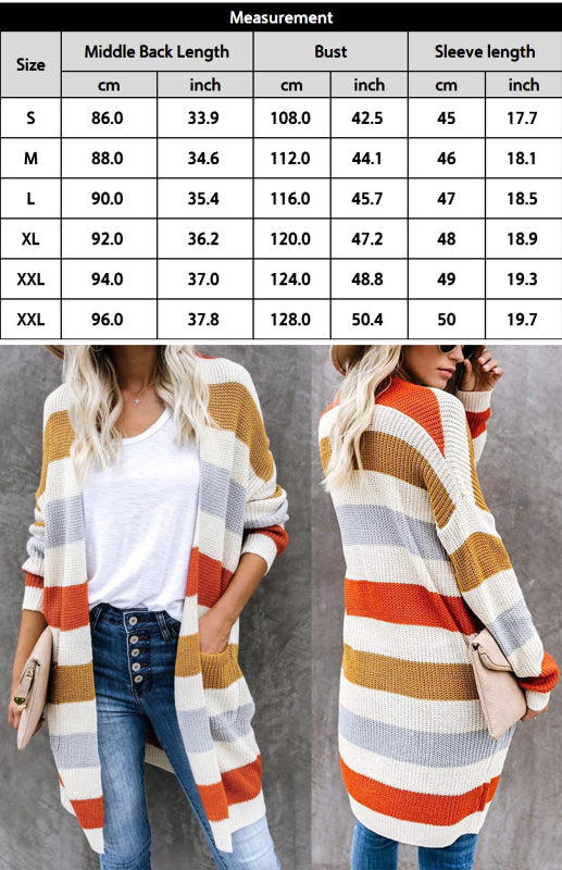Striped Open Front Knit Cardigan for Women