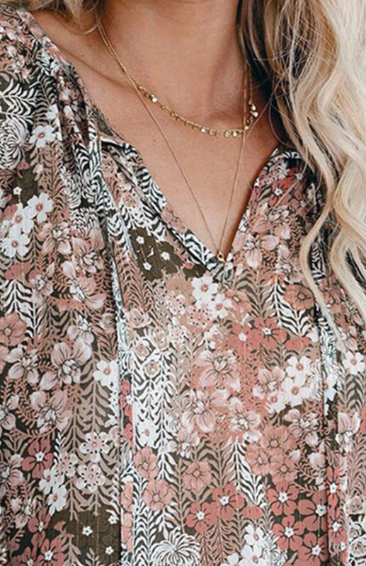 Boho Floral V-Neck Long Sleeve Shirt for Women