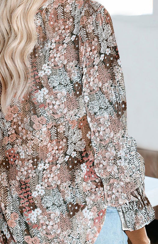 Boho Floral V-Neck Long Sleeve Shirt for Women