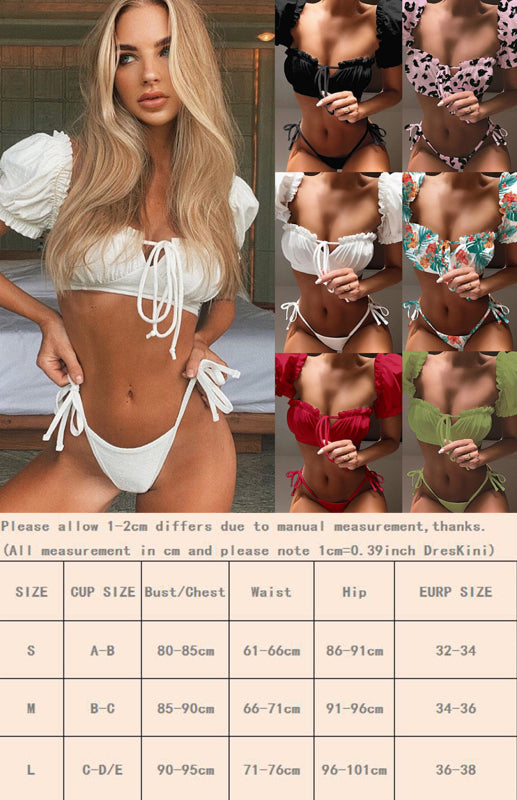 One-Piece Swimsuit with Sleeves – Lace Ruffles, Tie Waist & Square Neck