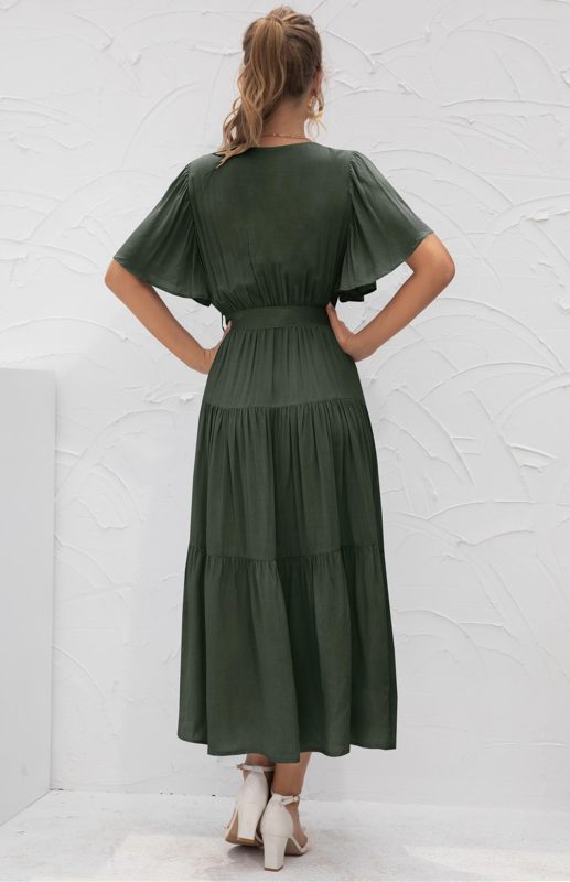 V-Neck Tiered Short Sleeve Midi Dress – Lightweight Boho Style
