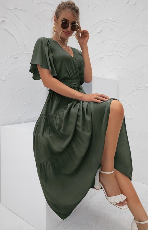 V-Neck Tiered Short Sleeve Midi Dress – Lightweight Boho Style