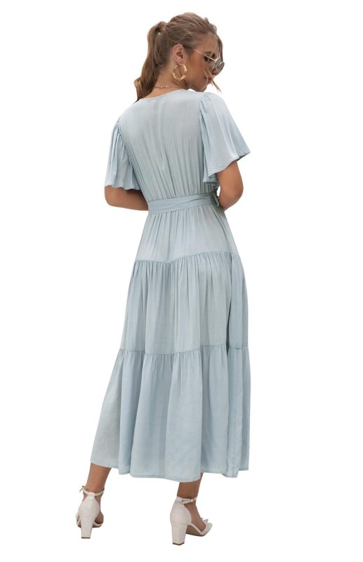 V-Neck Tiered Short Sleeve Midi Dress – Lightweight Boho Style