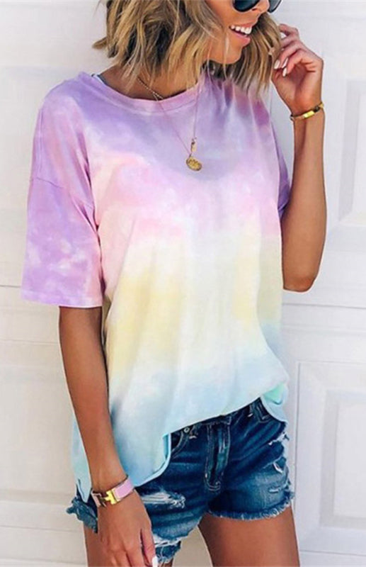 Women's Tie Dye Gradient Print Loose Tee Shirt For Women