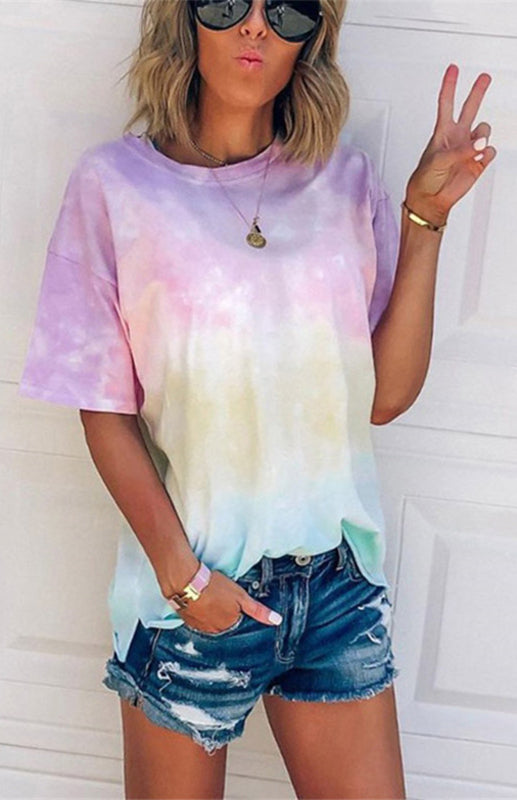 Women's Tie Dye Gradient Print Loose Tee Shirt For Women