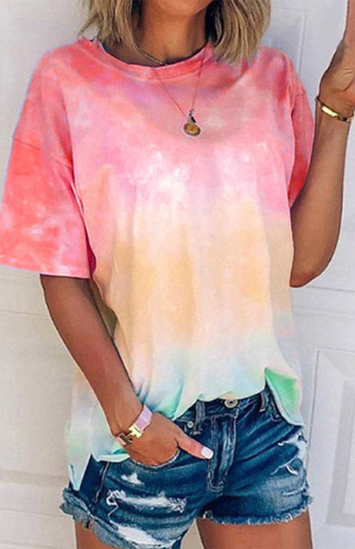 Women's Tie Dye Gradient Print Loose Tee Shirt For Women