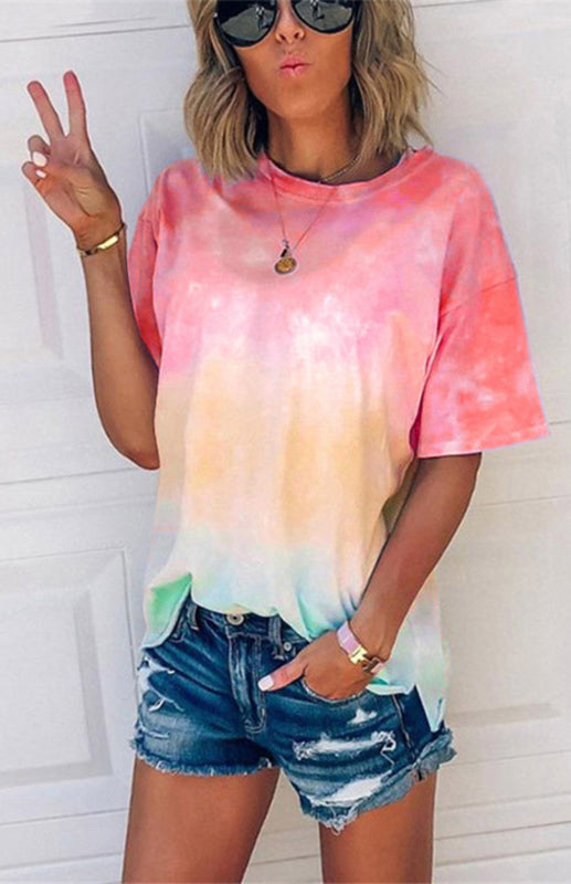 Women's Tie Dye Gradient Print Loose Tee Shirt For Women