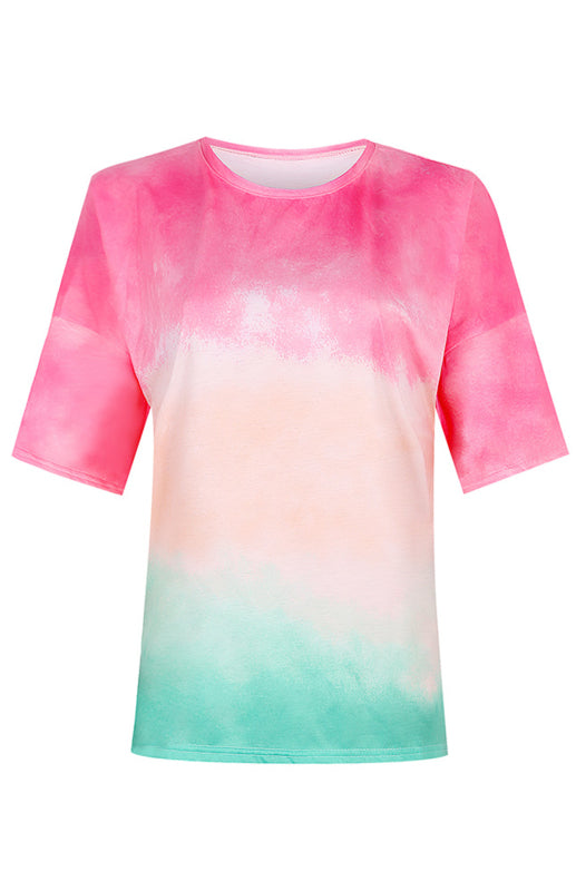 Women's Tie Dye Gradient Print Loose Tee Shirt For Women