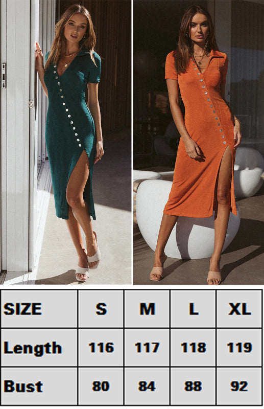 Retro Slim Fit Lapel Button-Down Short Sleeve Dress