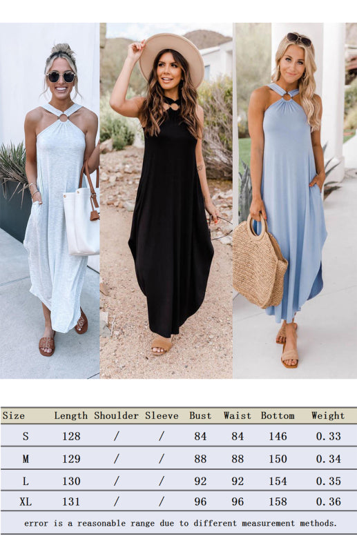 Boho Halter Neck Sleeveless Midi Dress – Flowy Fit, Summer-Ready Comfort