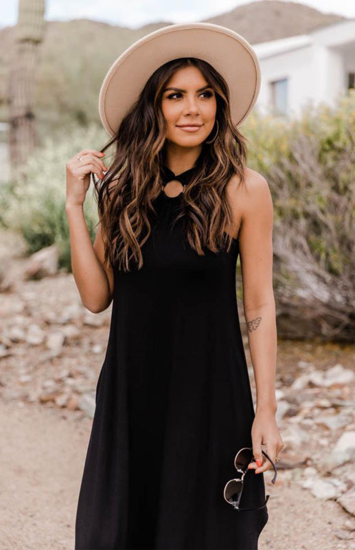 Boho Halter Neck Sleeveless Midi Dress – Flowy Fit, Summer-Ready Comfort