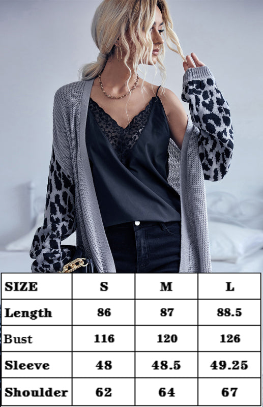 Leopard Knit Open Front Cardigan for Women