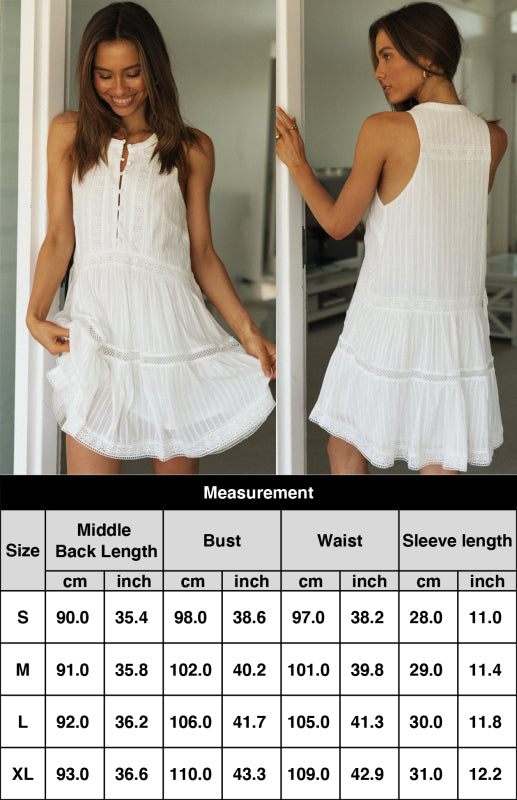 Romantic Cotton Sleeveless Vacation Dress – Round Neck, Knit, Lightweight