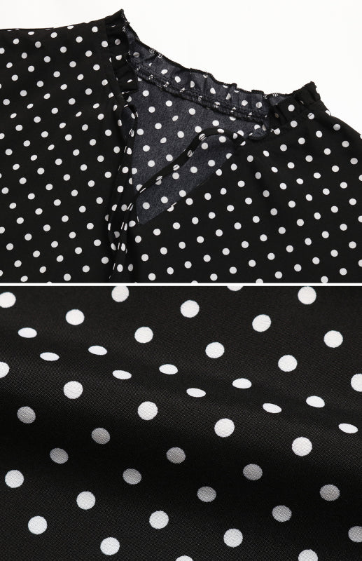 Polka Dot Long Sleeve V-Neck Dress with Waist Tie – Retro Spring Look