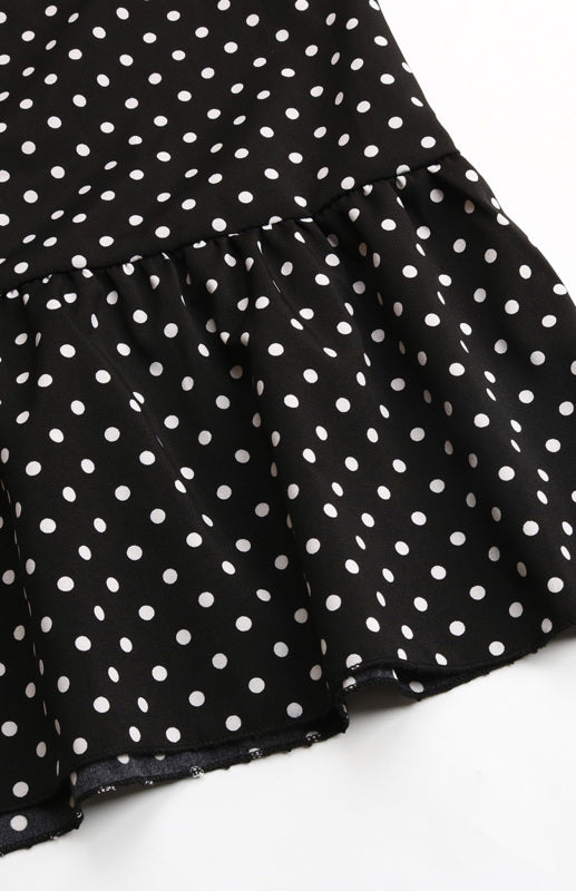 Polka Dot Long Sleeve V-Neck Dress with Waist Tie – Retro Spring Look