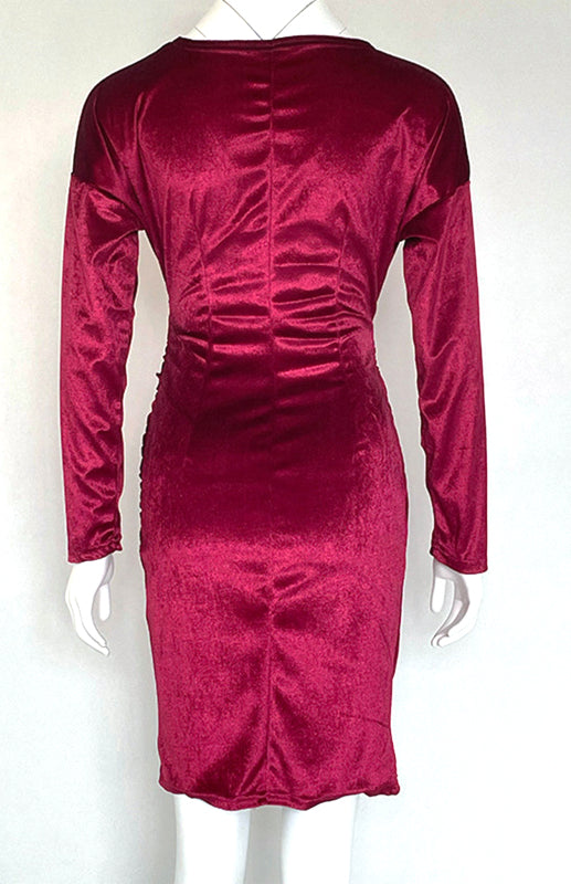 Velvet V-Neck Slim Fit Cocktail Dress – Long Sleeves & High Waist