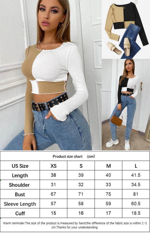 Stitched Crew Neck Long Sleeve Knit Top