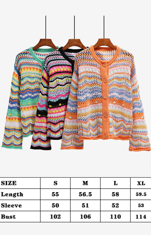 Rainbow Striped Knit Cardigan