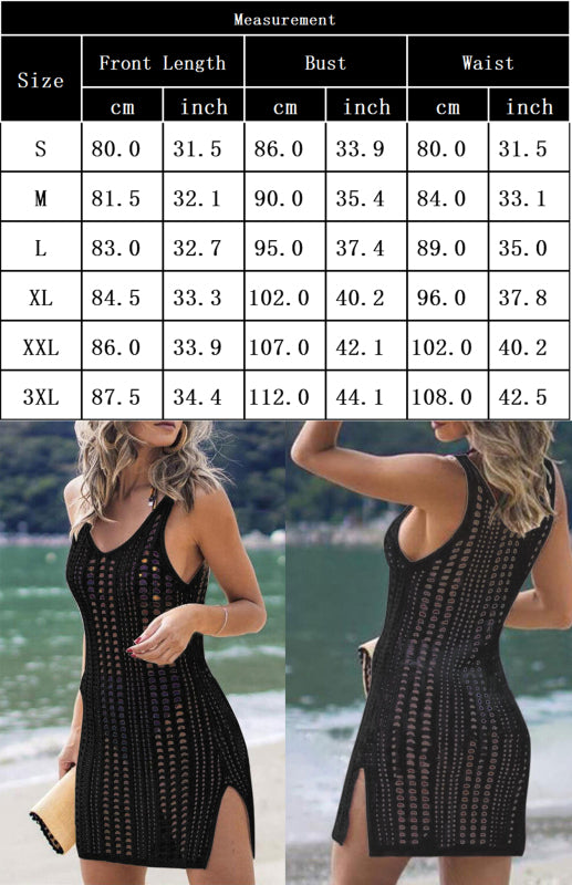 Knitted Hollow Tank Top Blouse – Sleeveless Resort Style with Round Neck