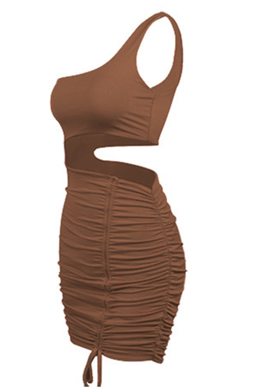 One-Shoulder Lace-Up Hollow Bodycon Dress