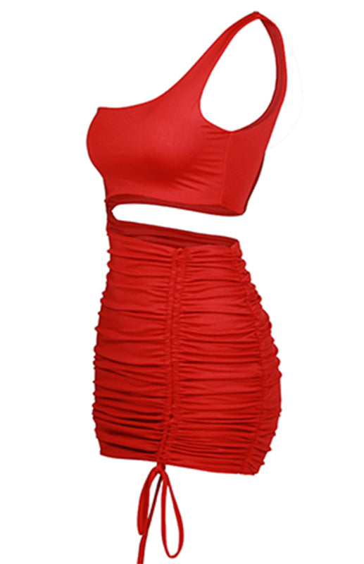 One-Shoulder Lace-Up Hollow Bodycon Dress