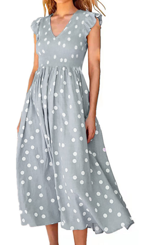 Retro Polka Dot Waist-Length Dress – Sleeveless V-Neck for Warm Days