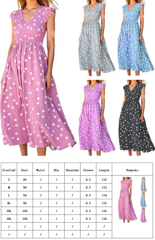 Retro Polka Dot Waist-Length Dress – Sleeveless V-Neck for Warm Days