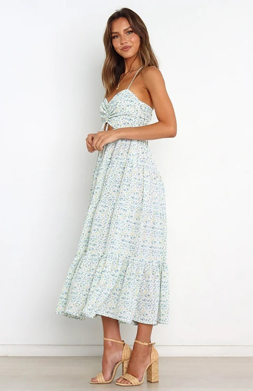Floral Sleeveless Cutout Maxi Dress – Sling Neckline & Woven Polyester